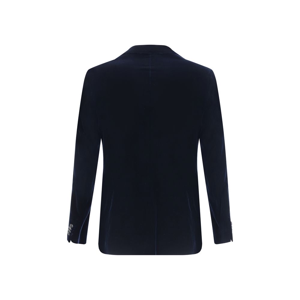 Back view of Giorgio Armani Black Viscose Blazer featuring peak lapels and sleek, sophisticated design.
