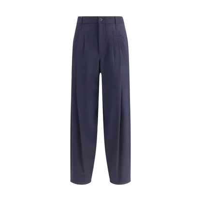 Giorgio Armani Blue Fleece Wool Casual Pants with button and zipper closure, perfect for formal or casual sophistication.