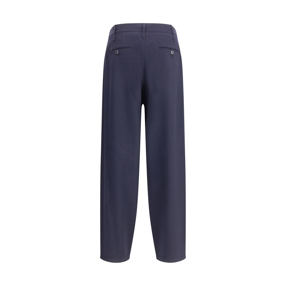 Back view of Giorgio Armani Blue Fleece Wool Casual Pants showcasing elegant design and back pockets.