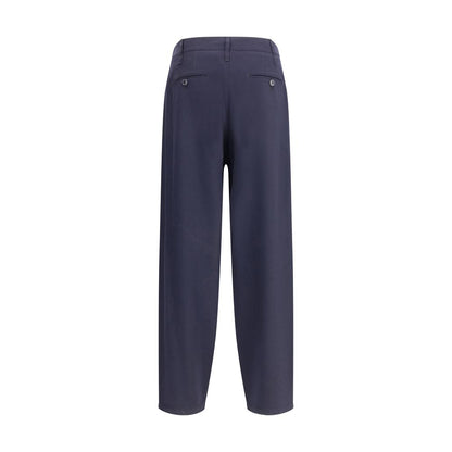 Back view of Giorgio Armani Blue Fleece Wool Casual Pants showcasing elegant design and back pockets.