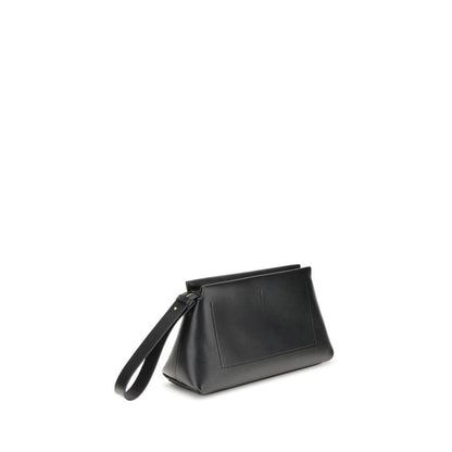 Givenchy Black Calf Leather Bos Taurus Clutch Bag with gold-tone details and strap, showcasing side view for AW25 collection.