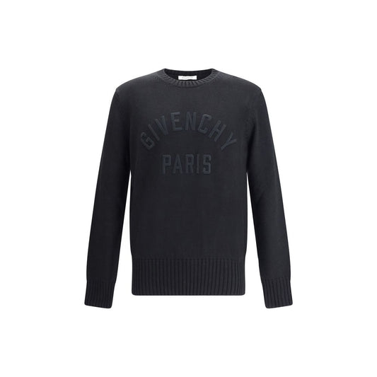 Givenchy Black Cotton Sweatshirt featuring embossed logo, ribbed crew neck, cuffs, and hem, made in Italy, AW25 collection.