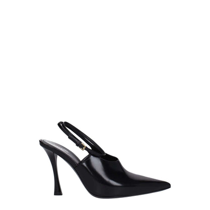 Givenchy Black Leather High Heel Pumps with gold buckle closure, pointy toe, leather sole, and 9.5 cm stiletto heel.