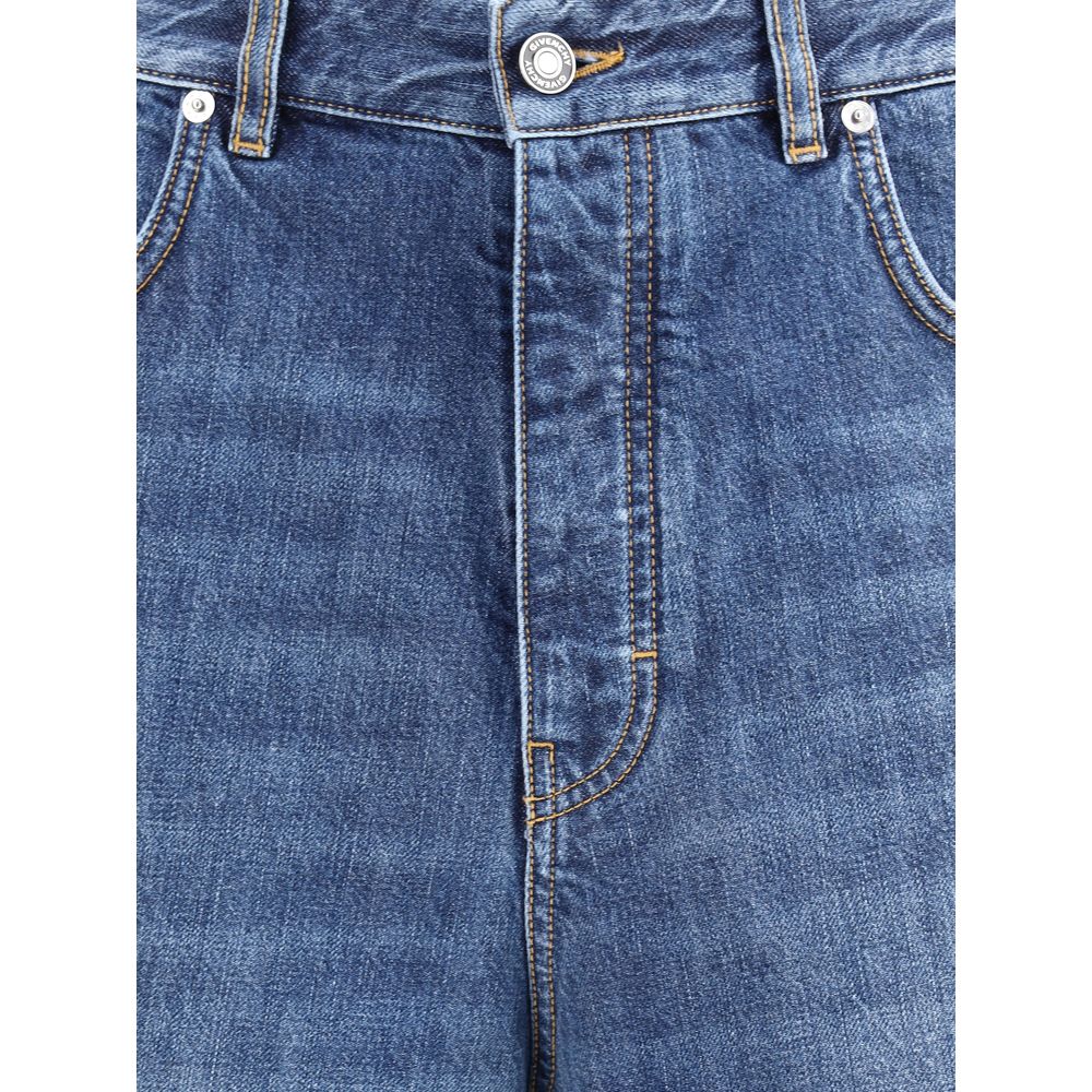 Close-up of Givenchy Blue Cotton Relaxed Fit Jeans with engraved button and belt loops.