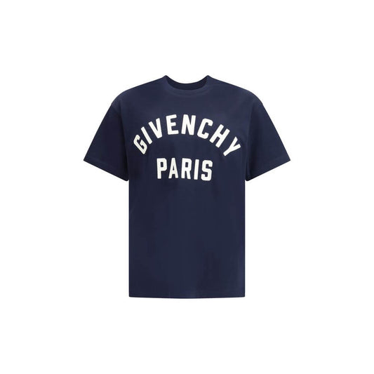 Givenchy Blue Cotton T-Shirt with logo, ribbed crew neck, crafted from soft 100% cotton, displaying elegance and style for AW25 season.