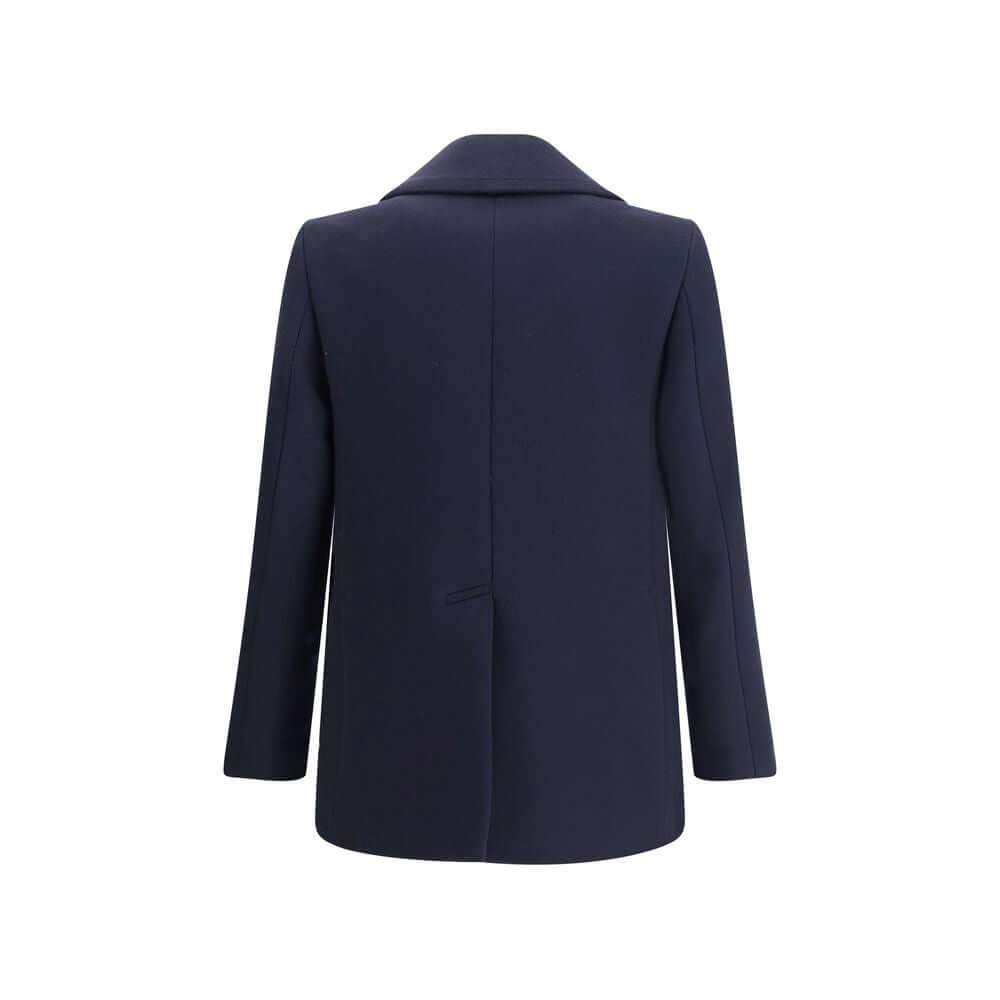 Back view of Givenchy Blue Wool Coat featuring double-breasted design and wide lapels for sophisticated elegance and functionality.