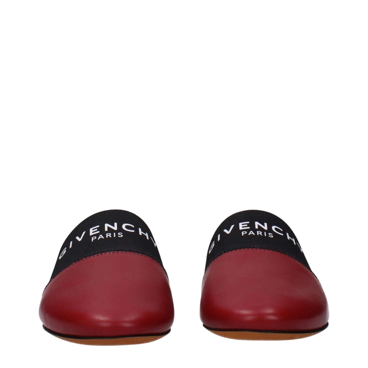Givenchy Red Leather Slippers with front logo, round toe, and low flat heel, casual style, MPN BE2002E01H607.