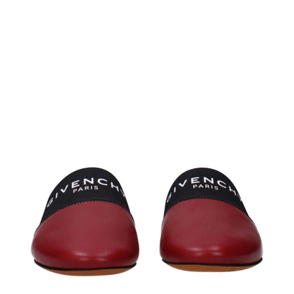 Givenchy Red Leather Slippers with front logo, round toe, and low flat heel, casual style, MPN BE2002E01H607.