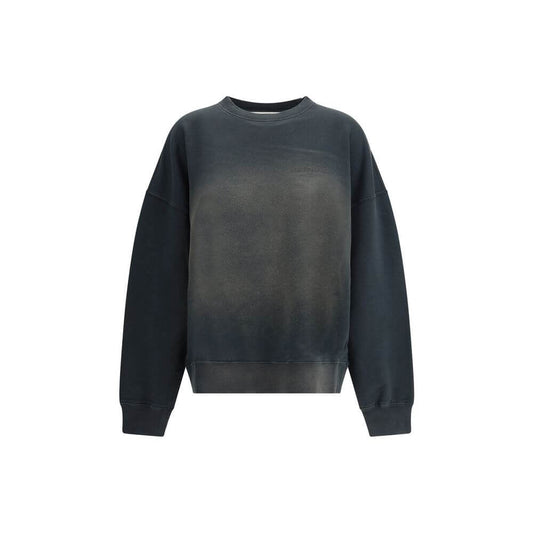 Golden Goose Black Cotton Sweatshirt with vintage washed effect, ribbed crew neck, cuffs and hem, featuring embroidered monogram, oversize fit.