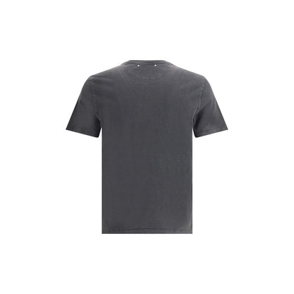 Golden Goose Gray Cotton T-Shirt with vintage ribbed crew neck and embroidered patch on monochrome design, back view.