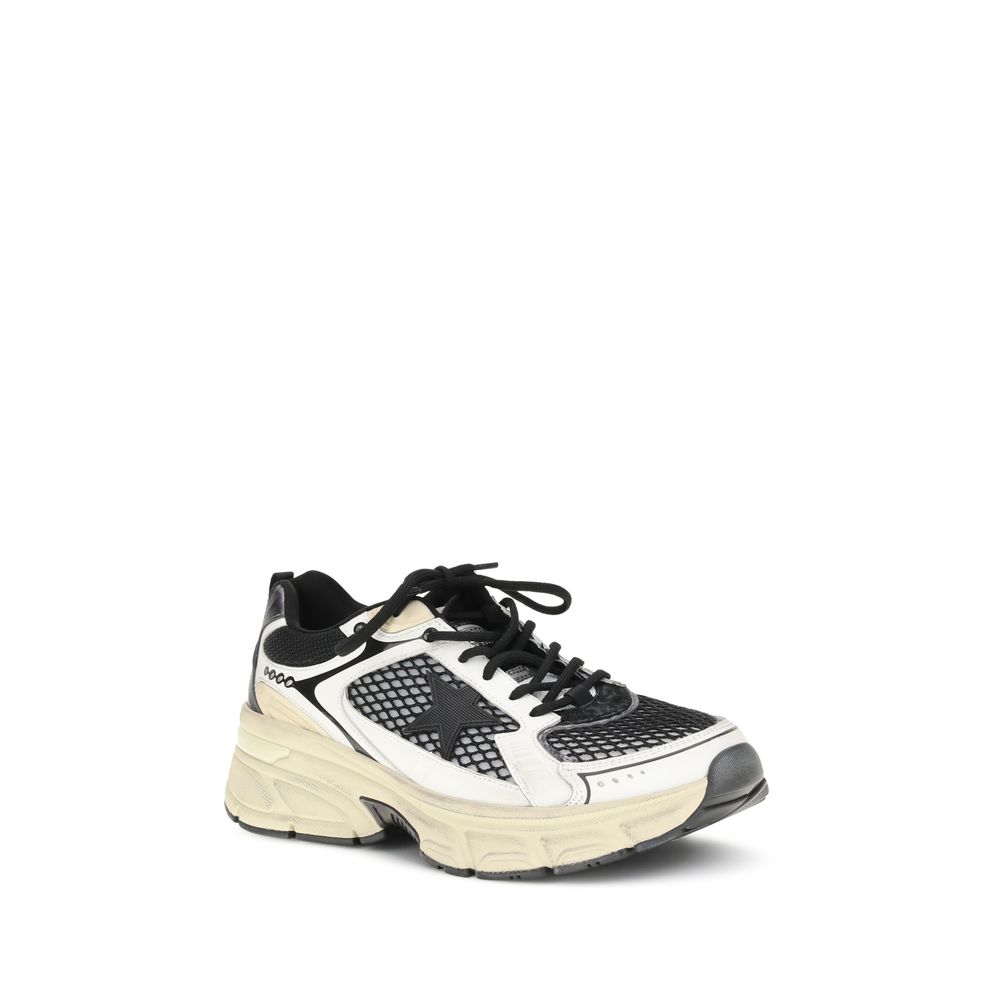 Golden Goose Multicolor Polyester Athletic Sneakers featuring taupe leather and mesh, beige TPU star, and rose gold heel detailing.