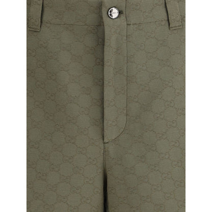 Gucci Green Cotton Bermuda Shorts with GG pattern and front zipper