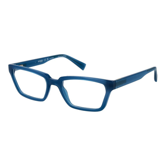 Guess Blue Plastic Glasses (Frames), unisex full-rim rectangle style, blue frame, plastic lenses, includes branded case.