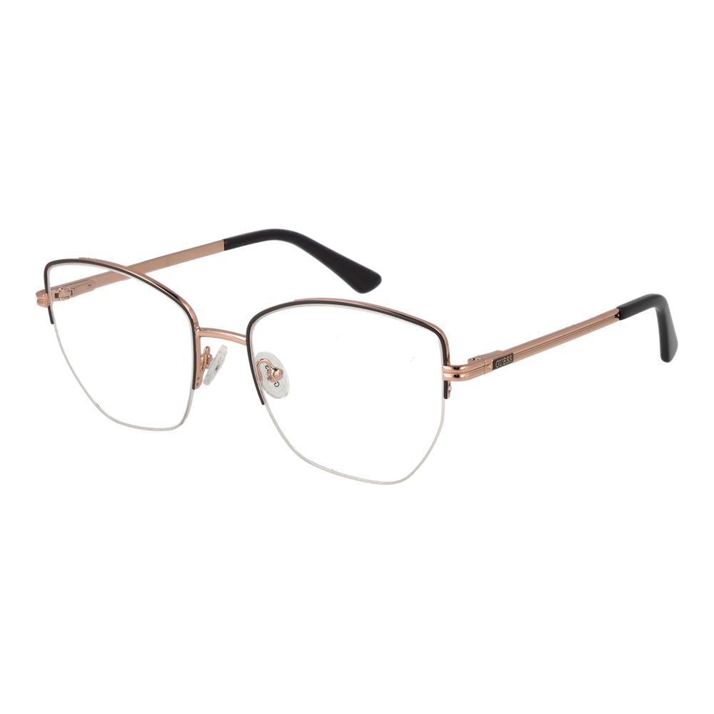 Guess Gray Metal Glasses (Frames) for women in a half-rim rectangle style with grey metal frame and demo lenses.