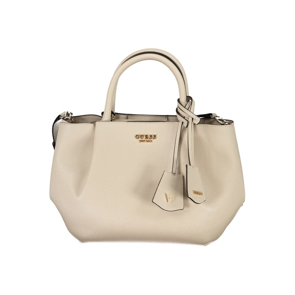 Guess Jeans Beige Polyethylene Women Handbag with two handles and shoulder strap