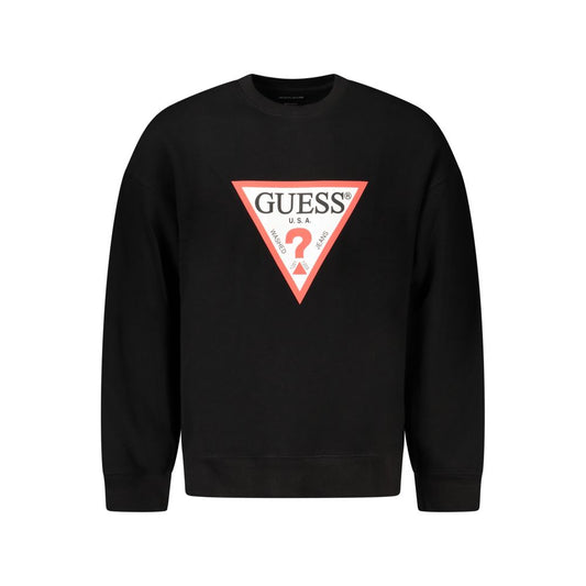 Guess Jeans Black Cotton Men Sweater with zip closure and embroidery, showcasing luxury and casual elegance for discerning gentlemen.