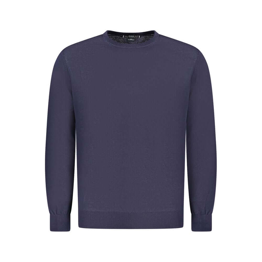 Guess Jeans Blue Wool Sweater with crew neck and long sleeves, featuring logo detail.