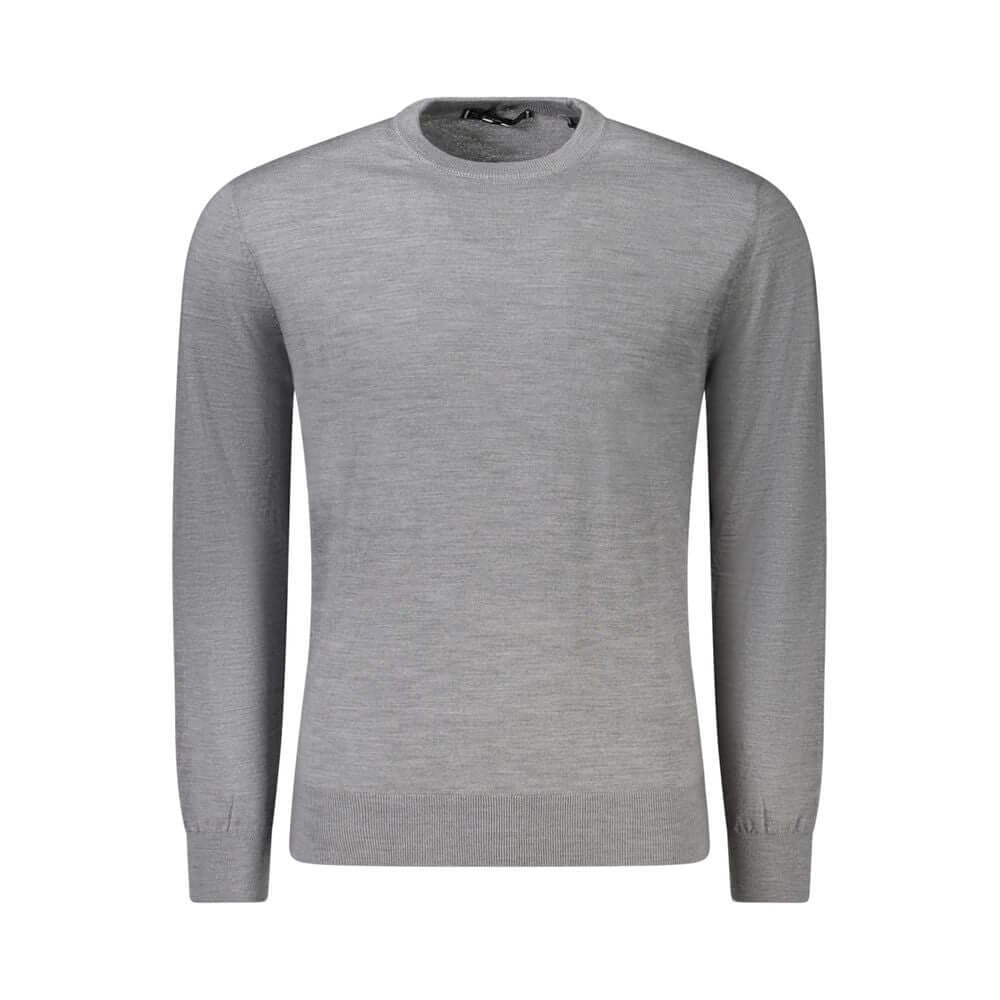 Guess Jeans Gray Wool Sweater, long-sleeved tee with crew neck and logo.