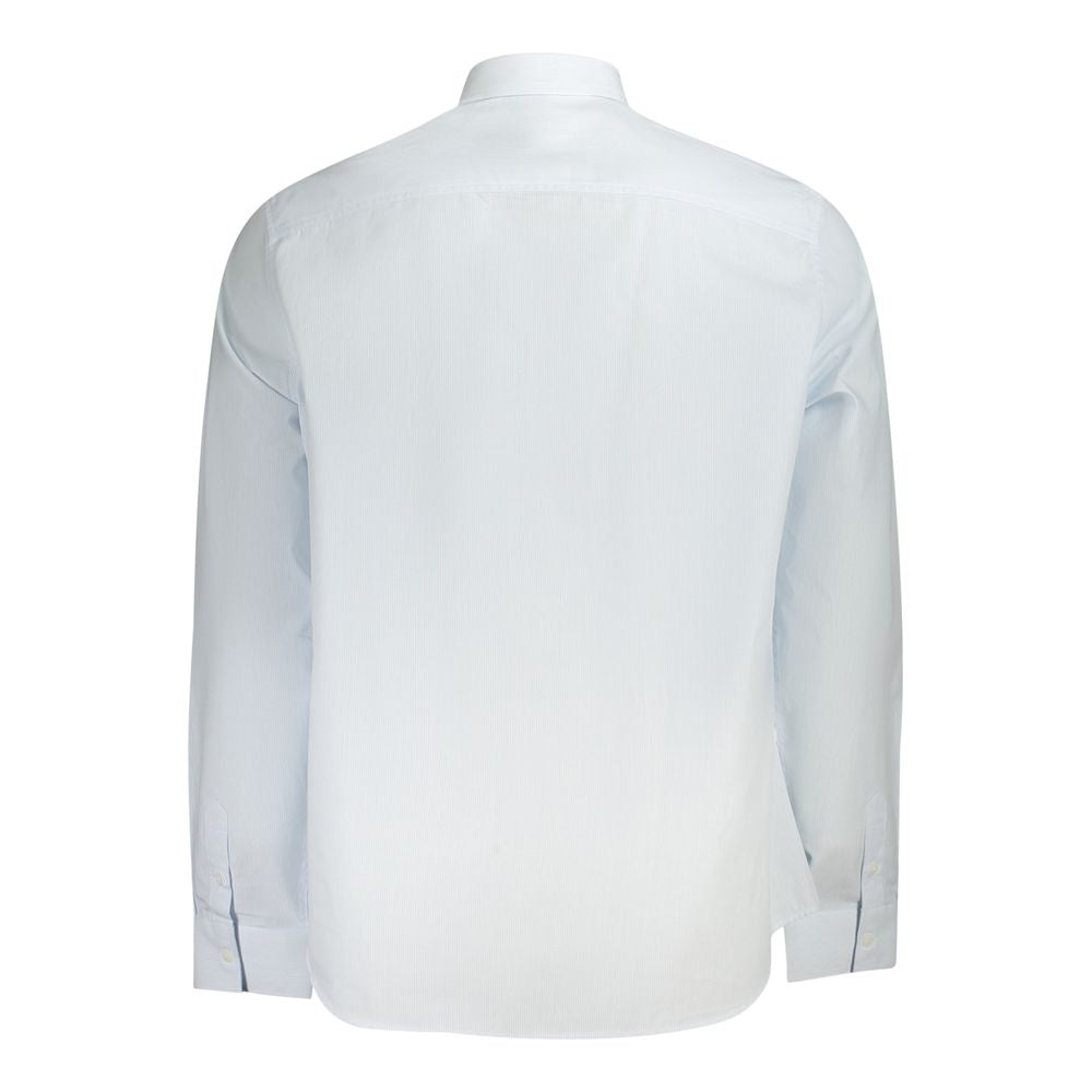 Back view of Guess Jeans Light Blue Cotton Men Shirt featuring Italian collar and long sleeves