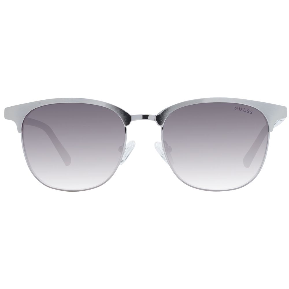 Guess Silver Metal Sunglasses with full-rim silver frame, grey gradient lenses, and 100% UVA & UVB protection for men.