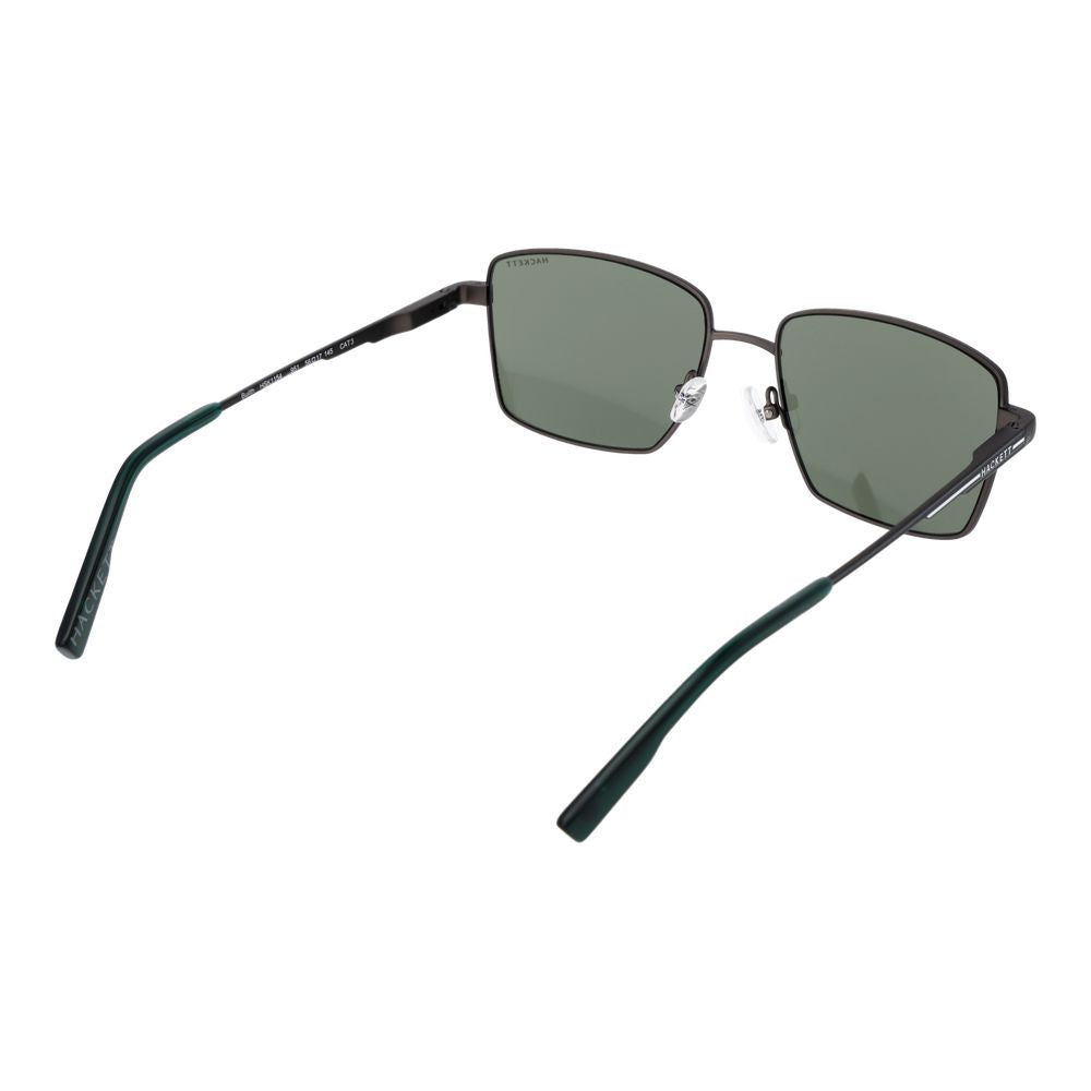 Hackett Gray Men Sunglass with gunmetal full-rim metal frame, green plastic lenses, rectangle style, and spring hinge.