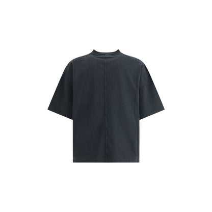 Back view of Haikure Black Cotton T-Shirt with ribbed crew neck and dropped shoulders, showcasing its minimalist design and urban style.