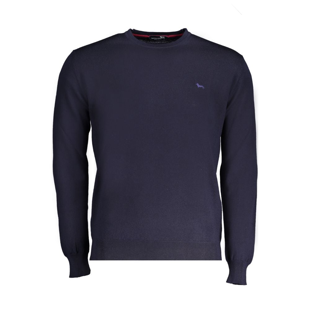 Harmont & Blaine Blue Wool Sweater, long-sleeved crew neck jersey with logo embroidery.