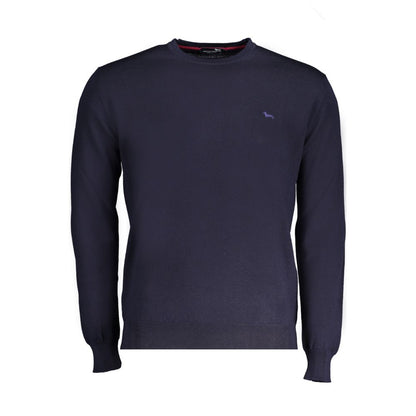 Harmont & Blaine Blue Wool Sweater, long-sleeved crew neck jersey with logo embroidery.