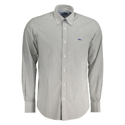 Harmont & Blaine White Cotton Shirt with stripes, long sleeves, button down collar, 1 button cuffs, contrasting cuff inside.