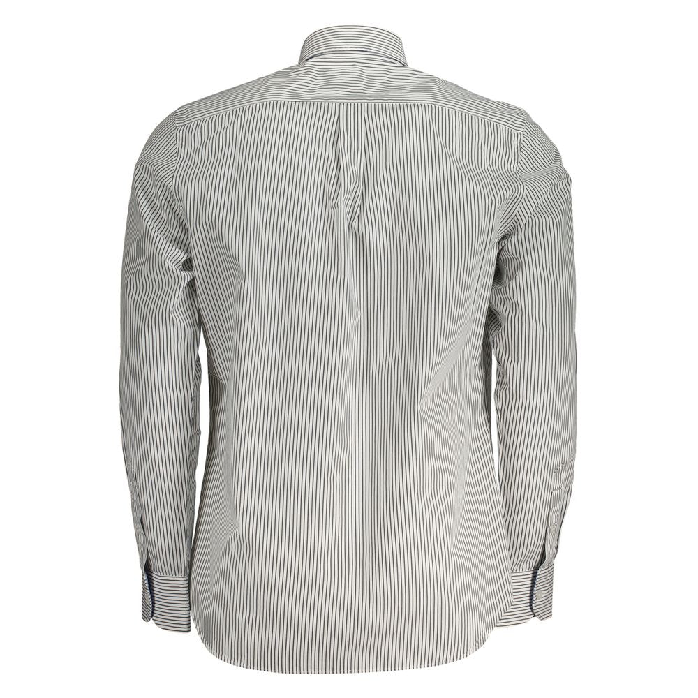 Back view of Harmont & Blaine White Cotton Shirt, long sleeve striped, regular fit, button-down collar, organic cotton, logo embroidery.