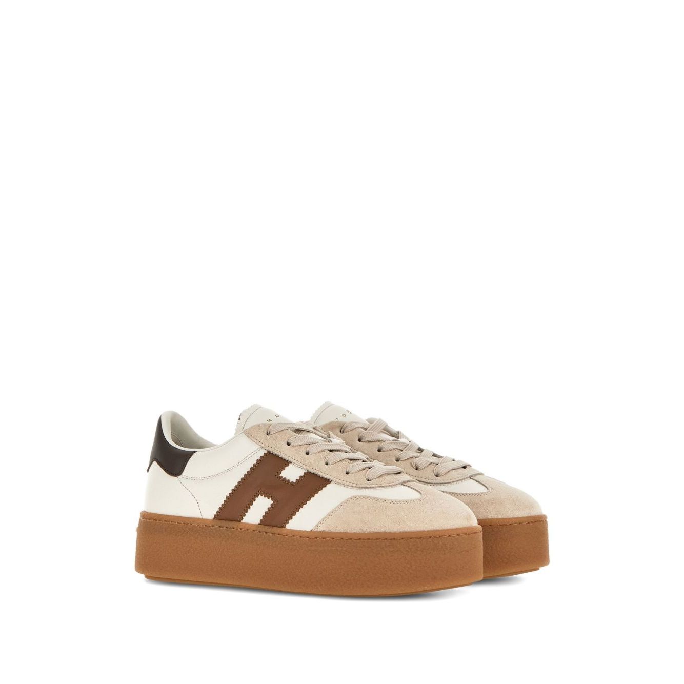 Hogan Pre Hogan Cool Sneakers with beige front lace-up, round toe, and branded insole, featuring stylish Hogan Cool leather design.