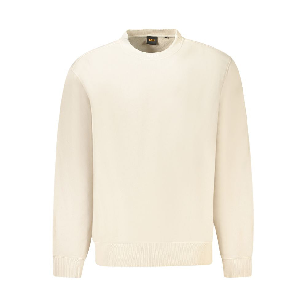 Hugo Boss Beige Cotton Men Sweater with signature embroidery and relaxed silhouette. Elegant organic cotton for fashion trendsetters.