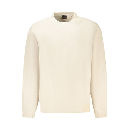 Hugo Boss Beige Cotton Men Sweater with signature embroidery and relaxed silhouette. Elegant organic cotton for fashion trendsetters.