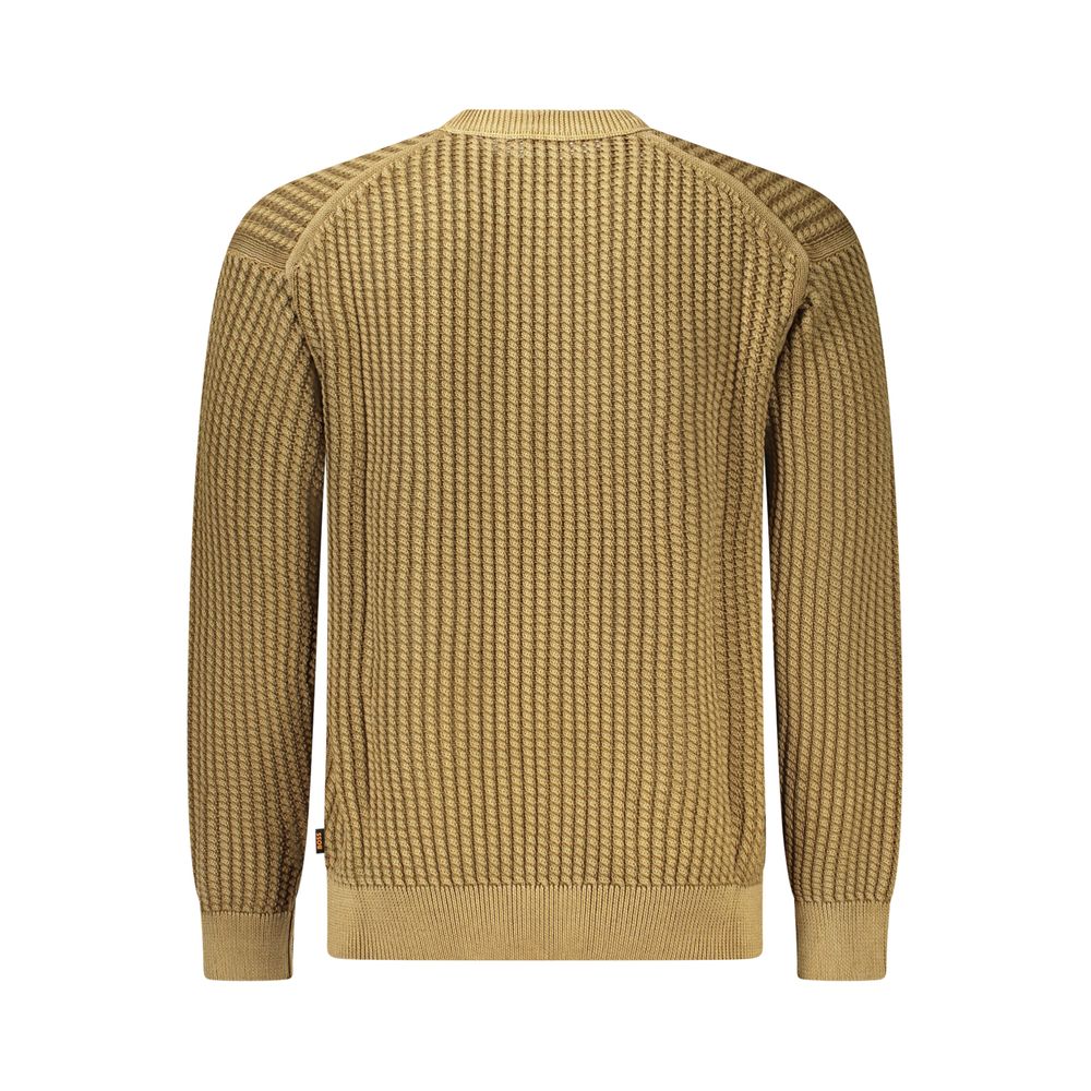 Hugo Boss Brown Cotton Men Sweater with ribbed texture and classic design, perfect for a stylish and refined look.