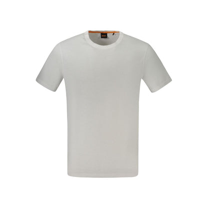 Hugo Boss White Cotton T-Shirt with short sleeves, crew neck, and logo print.