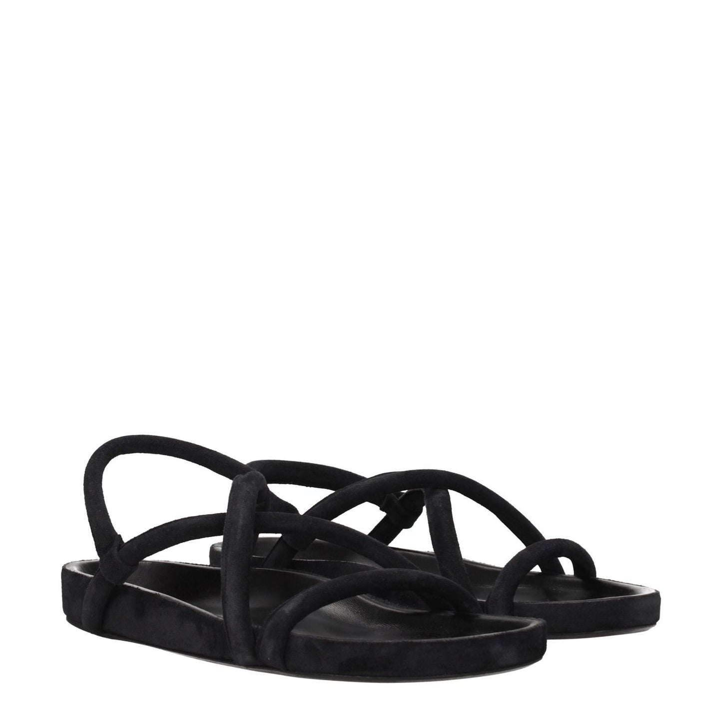 Isabel Marant Black Leather Flat Sandals with vintage effect, open toe design in suede, SD0004HAA1B08N01BK, casual style.