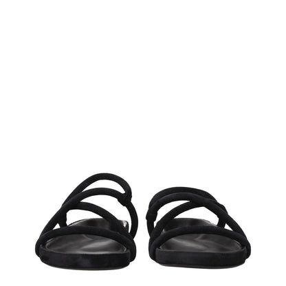 Isabel Marant Black Leather Flat Sandals with vintage effect, open toe design, and suede straps, MPN SD0004HAA1B08N01BK.