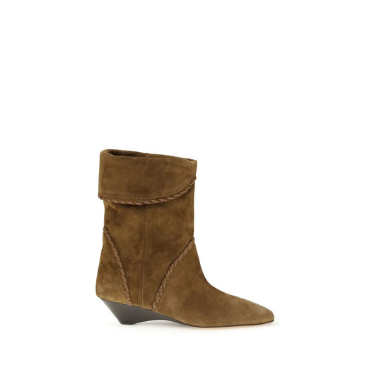 Isabel Marant Brown Calf Leather Bos Taurus Flat Boots with suede cuffed upper and woven leather trim