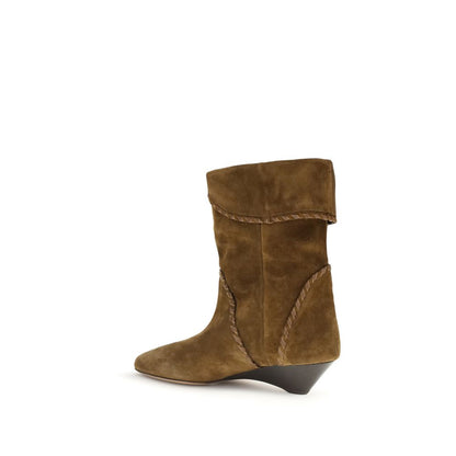 Isabel Marant Brown Calf Leather Bos Taurus Flat Boots with cuffed upper and pointed toe design on a white background