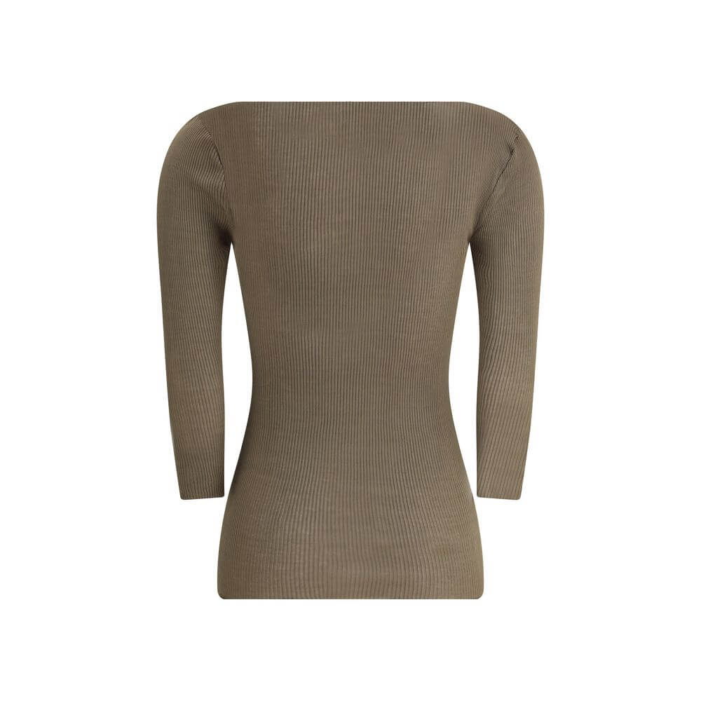 Isabel Marant Green Cotton Top with long sleeves, round neckline, ribbed texture, and button closure for versatile everyday wear.