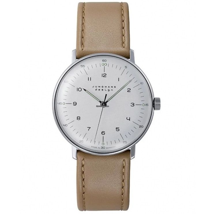 JUNGHANS MOD. 027_3701-02 wristwatch with beige leather strap and minimalist design.