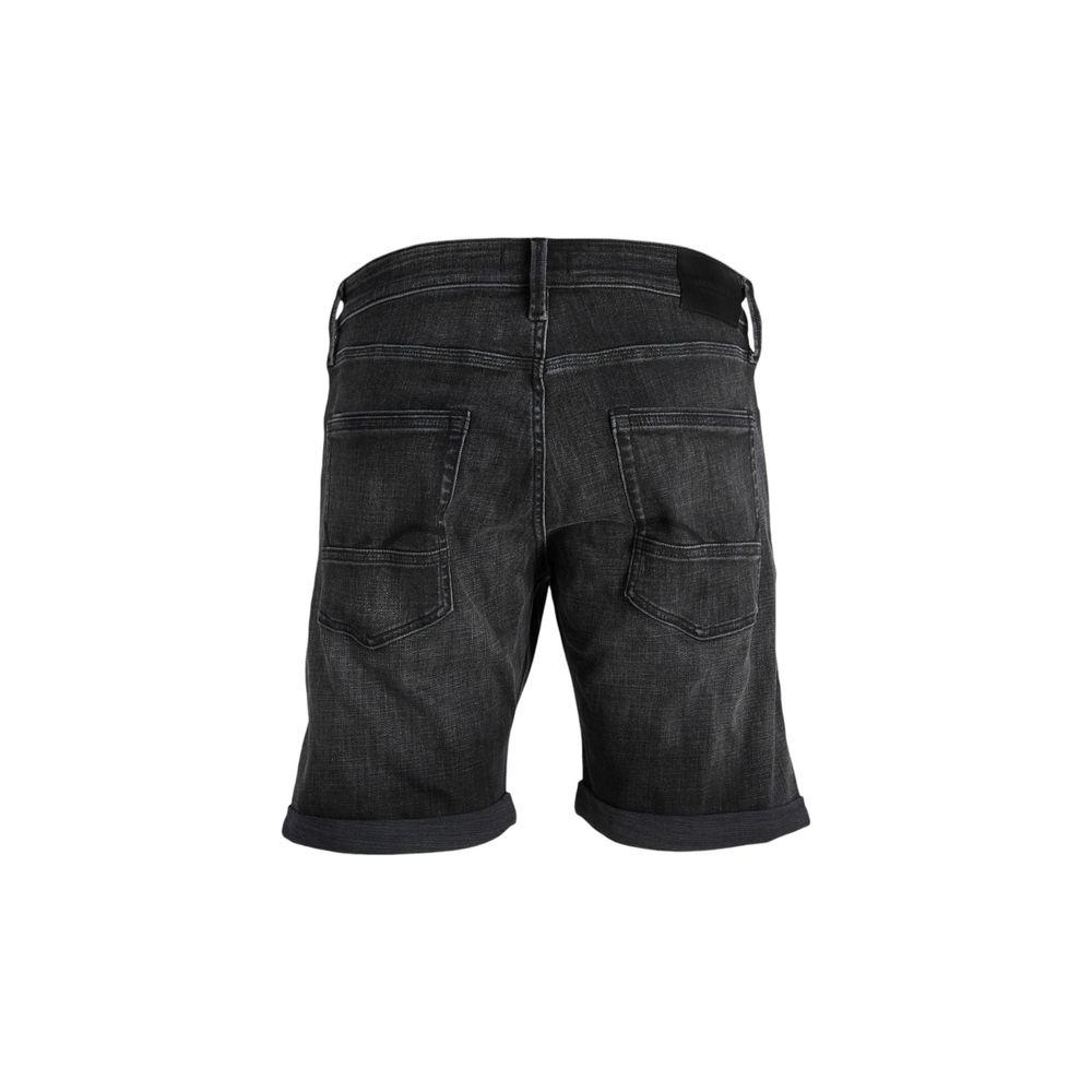Back view of Jack Jones Black Cotton Bermuda Shorts showcasing pockets and cuffed hems.
