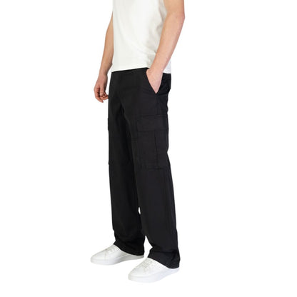 Model wearing Jack Jones Black Cotton Cargo Pants with side pockets
