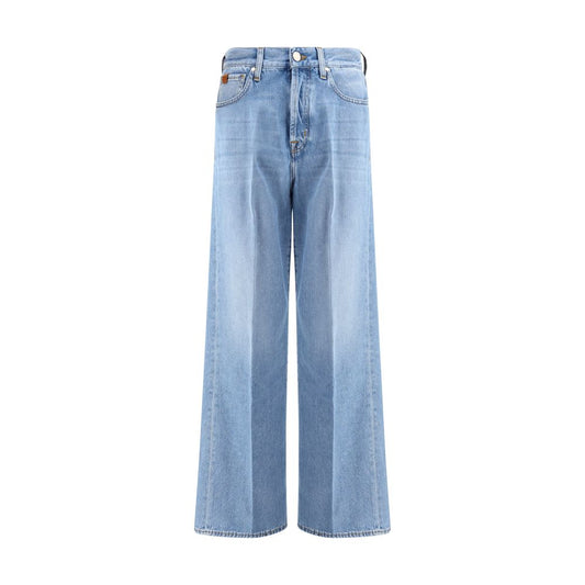 Jacob Cohen Wide leg Jeans in light blue with wide leg fit, five pockets, zip and button closure, and belt loops for added style.