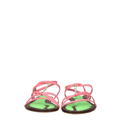 Jacquemus Pink Leather Flat Sandals with gold accents and buckle closure, open toe design for casual style, MPN 231FO0563073430.