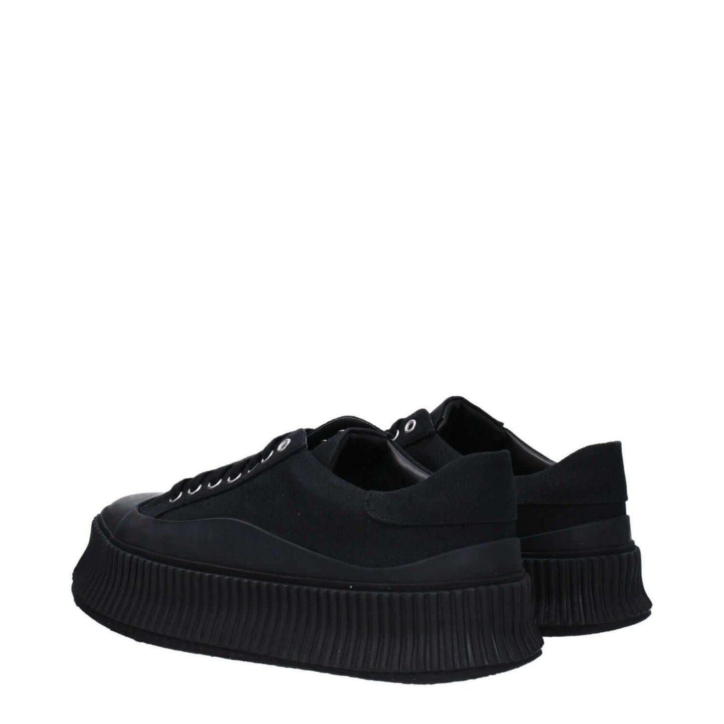 Jil Sander Black Fabric Platform Sneakers with lace-up closure, rubber sole, and 4cm platform, featuring a casual style and round toe.