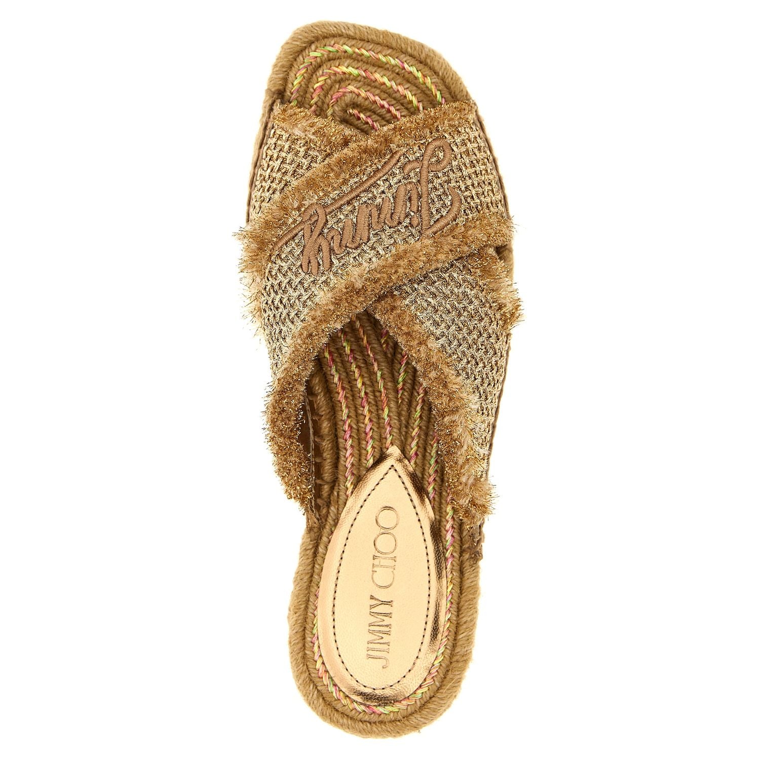 Jimmy Choo Gold Textile Slides