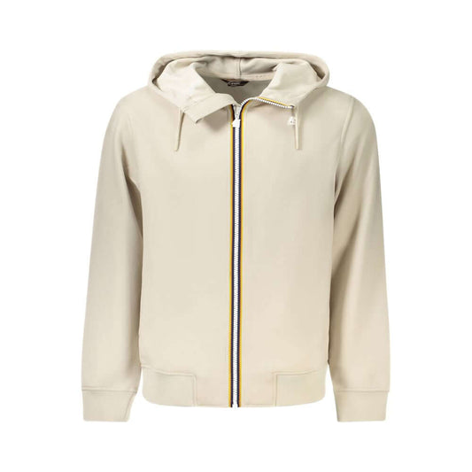 K-WAY Beige Polyester Men Sweater Hooded with zip-up front and dual pockets