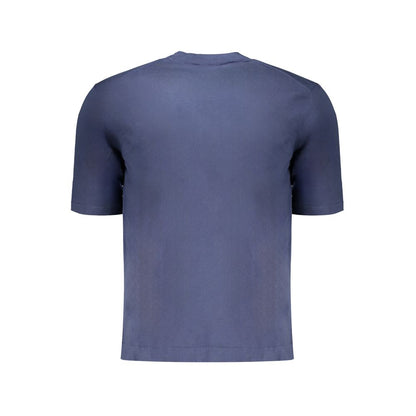 Back view of K-WAY Blue Cotton Sweater, short-sleeved crew neck with logo.