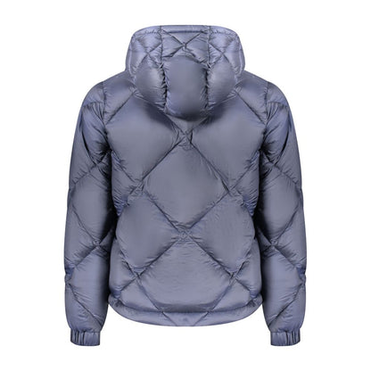 K-WAY Blue Polyester Men Jacket with hood, showcasing back view and quilted design